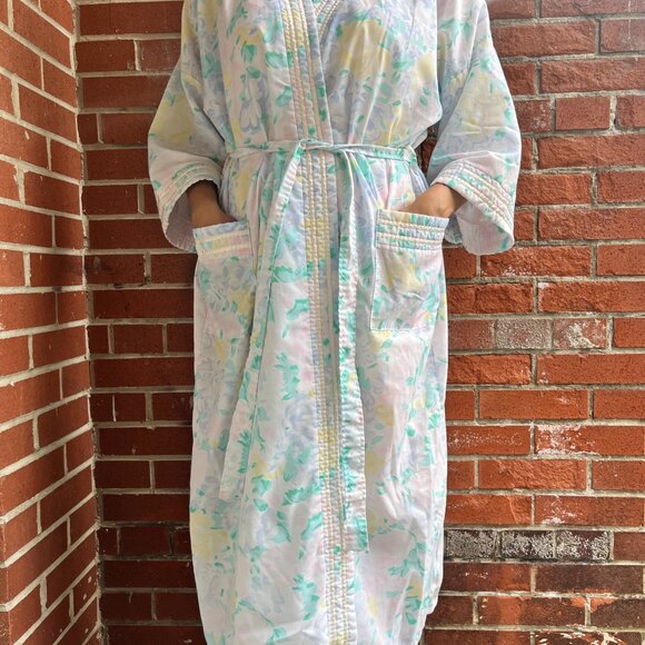 90's Pastel Floral Robe with Tie and Pockets - Pastel Floral Robe - Picture 1 of 6
